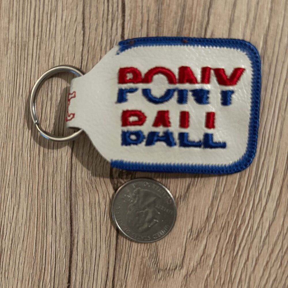 Pony Ball double sided logo embroidered vintage 1980s keychain red white blue - Picture 3 of 4